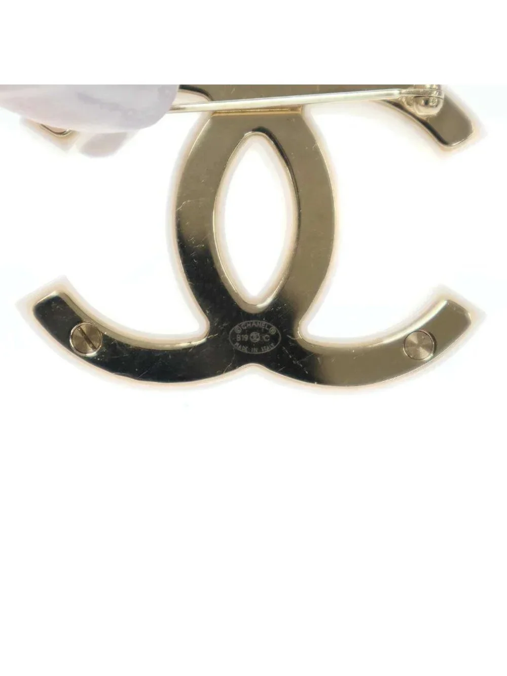 Chanel Resort la Pausa Rhinestone CC Logo Brooch 19 White